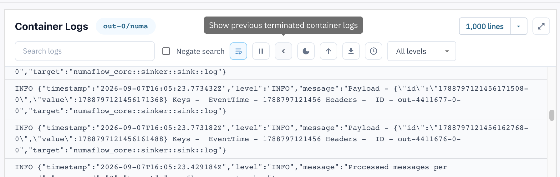 Previous container logs