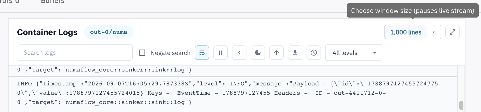 Log window size